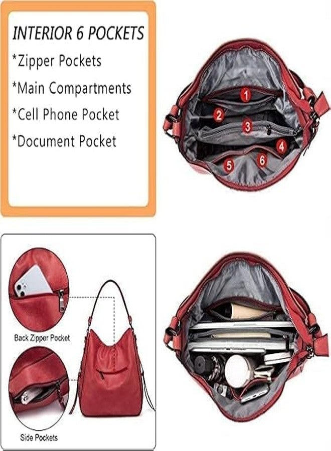 LACOSSI Faux Leather Women Handbags Shoulder Hobo Bag Purse With Long StrapTote Bags for Women For Office Use and Work(Fits up to 12.9" Tablet/15.6") (Red) - Image 5